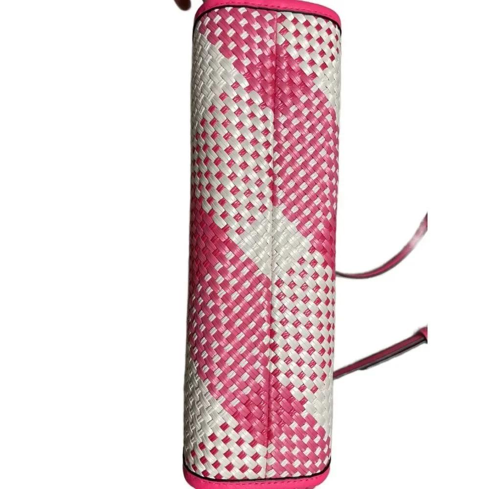 Kate Spade NY Alexia Pink & White Gingham Woven Convertible Crossbody Clutch Bag